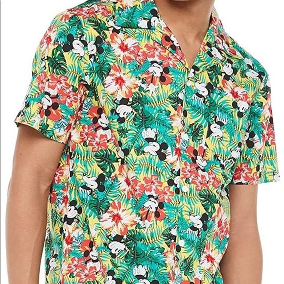 Disney Mens Mickey Mouse Floral Button 